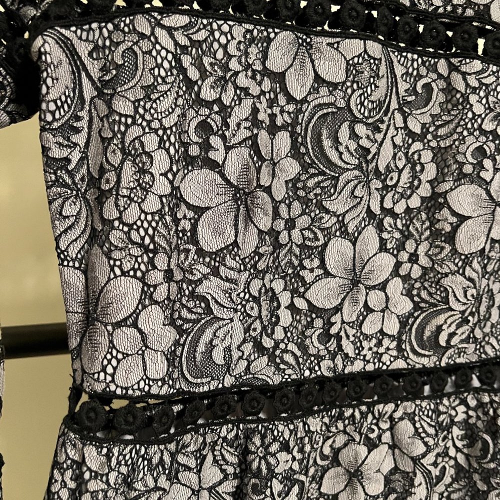 For Love and Lemons Theodora Bell Sleeve Mini Lace Dress Vintage Gray Small - Picture 5 of 11